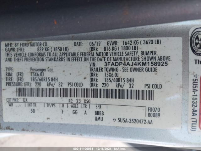 3FADP4AJ4KM158925 Ford FIESTA S