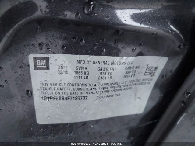 1G1PE5SB4F7189787 Chevrolet Cruze 2lt Auto