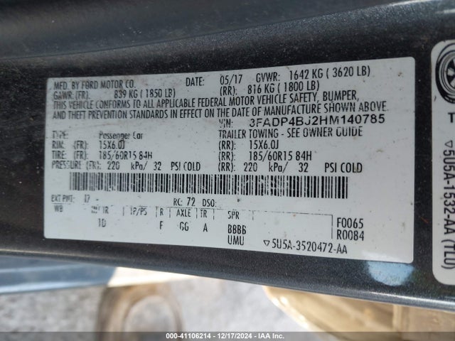 Ford FIESTA SE 2017 3FADP4BJ2HM140785 Image 9
