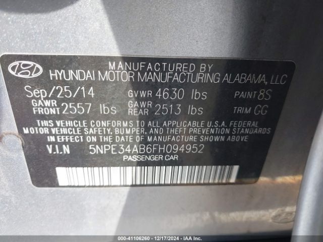 5NPE34AB6FH094952 Hyundai Sonata Sport 2.0t