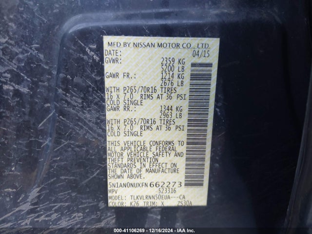 5N1AN0NUXFN662273 Nissan Xterra S
