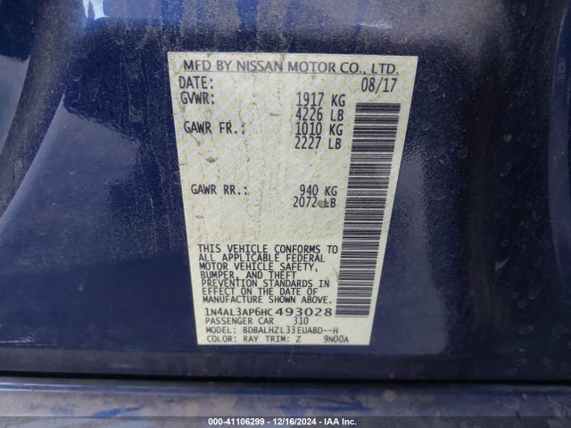 Nissan Altima 2.5 Sr 2017 1N4AL3AP6HC493028 Image 9