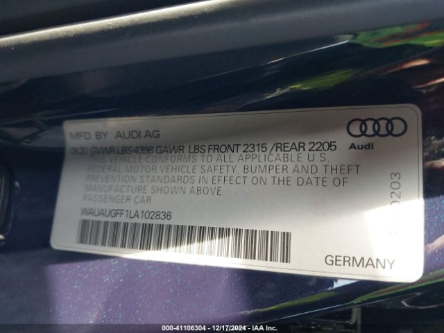 WAUAUGFF1LA102836 Audi A3 Premium 40 Tfsi Front-wheel Drive S Tronic