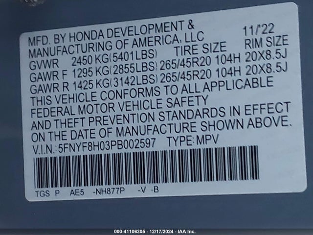 Honda Passport Awd Elite 2023 5FNYF8H03PB002597 Image 9