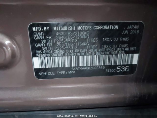 JA4AT4AA8KZ002369 Mitsubishi Eclipse Cross Le