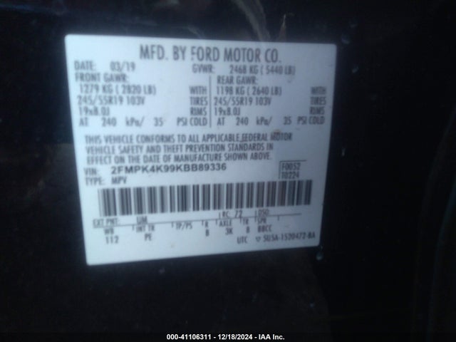 2FMPK4K99KBB89336 Ford Edge Titanium