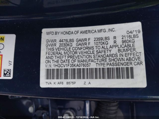1HGCV1F35KA076057 Honda Accord Sport