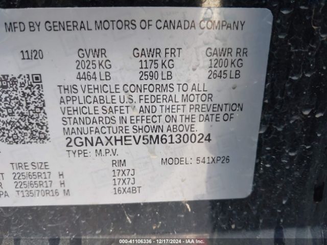 2021 CHEVROLET EQUINOX 2GNAXHEV5M6130024 Photo 8