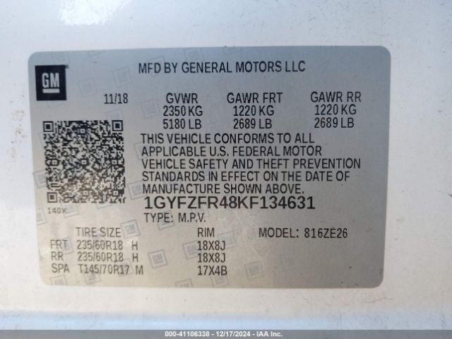 1GYFZFR48KF134631 Cadillac XT4 SPORT