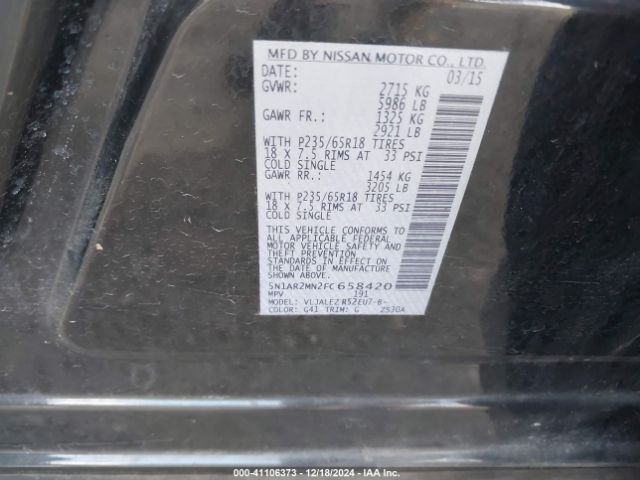 5N1AR2MN2FC658420 Nissan Pathfinder Platinum/s/sl/sv
