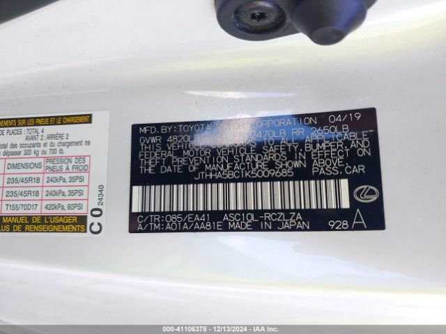 2019 LEXUS RC JTHHA5BC1K5009685 Photo 8