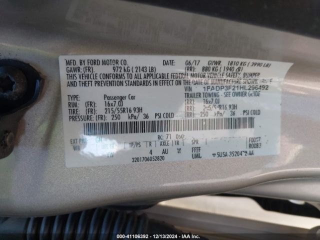 1FADP3F21HL296492 Ford FOCUS SE