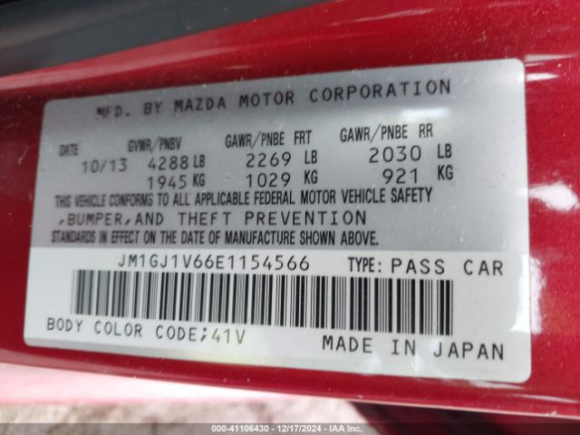 JM1GJ1V66E1154566 Mazda Mazda6 I Touring