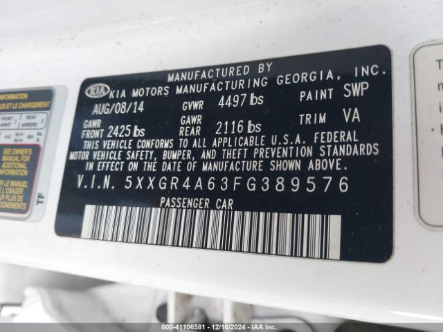 5XXGR4A63FG389576 KIA Optima Sxl Turbo