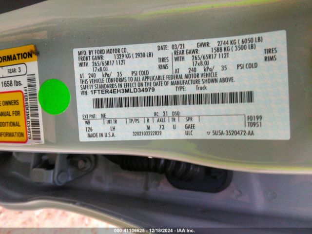 1FTER4EH3MLD34979 Ford Ranger Xlt
