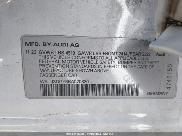 WAUJ3DGY8RA070820 Audi S3 Prestige Tfsi Quattro S Tronic