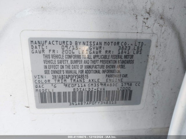 3N1AB7AP0FY348515 Nissan SENTRA SV