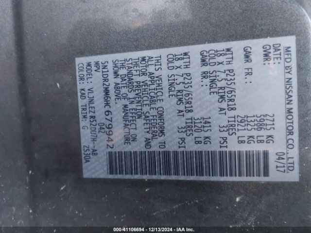 5N1DR2MM6HC679942 Nissan Pathfinder Sv