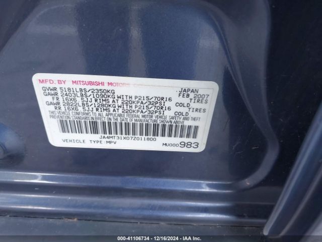 2007 MITSUBISHI OUTLANDER JA4MT31X07Z011800 Photo 8