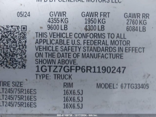 Продажа на аукционе авто 2024 Gmc Savana Cargo Rwd 3500 Regular Wheelbase Work Van, vin: 1GTZ7GFP6R1190247, номер лота: 41106738