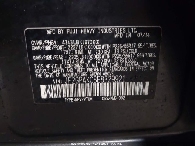 JF2GPAKC8E8329921 Subaru Xv Crosstrek 2.0i Limited