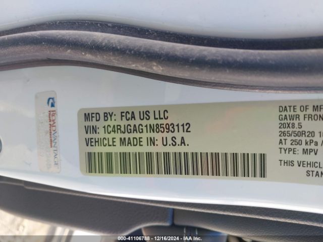 1C4RJGAG1N8593112 Jeep Grand Cherokee Altitude 4x2