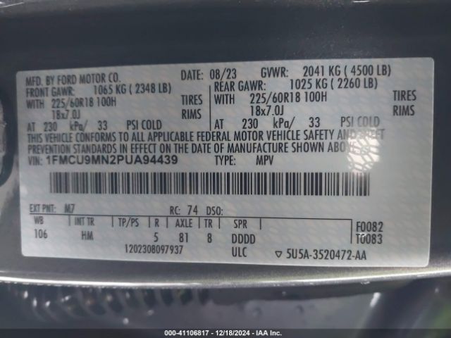 1FMCU9MN2PUA94439 Ford Escape St-line