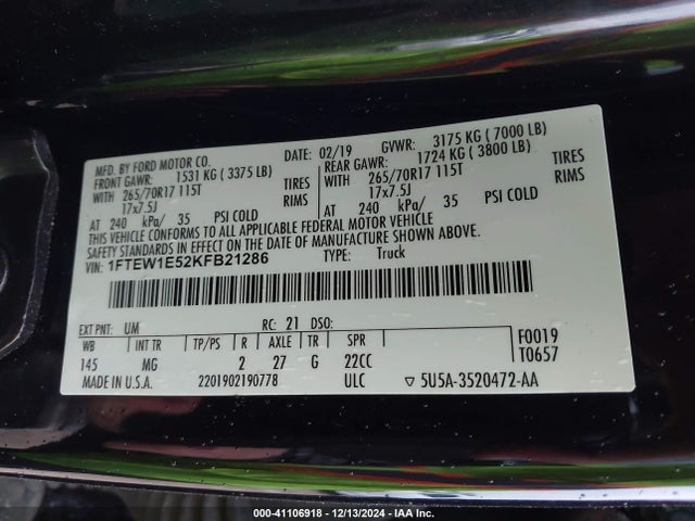 Ford F-150 Xlt 2019 1FTEW1E52KFB21286 Image 9