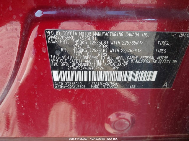 2T3WFREV4JW407124 Toyota Rav4 Adventure/xle