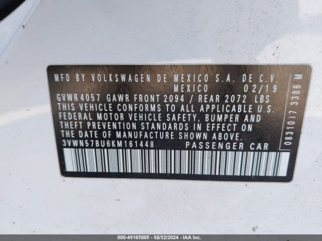 3VWN57BU6KM161448 Volkswagen Jetta 1.4t S