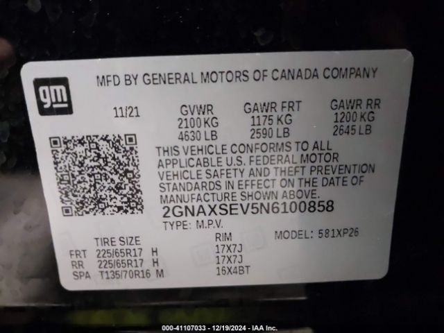 2GNAXSEV5N6100858 Chevrolet Equinox Awd Ls