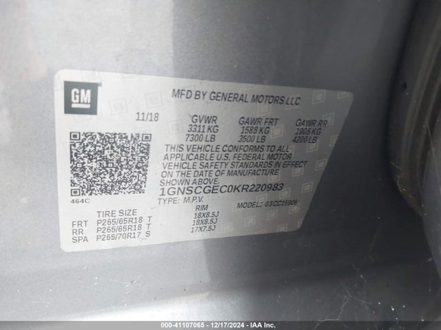 Chevrolet Suburban Ls 2019 1GNSCGEC0KR220983 Image 9