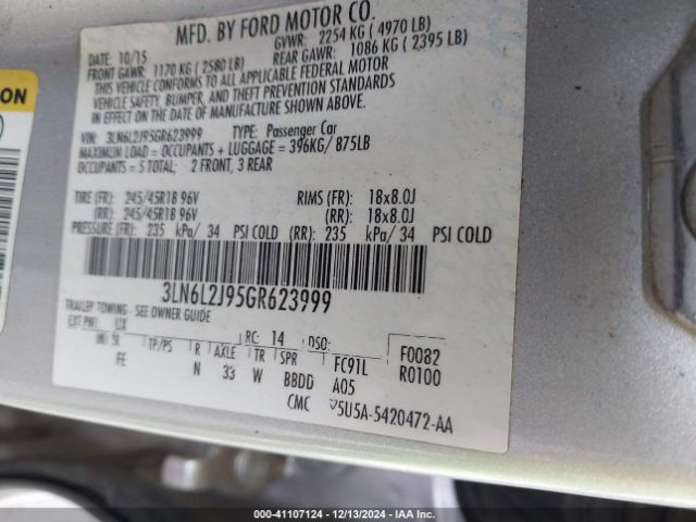 3LN6L2J95GR623999 Lincoln MKZ
