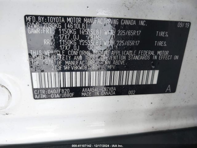 2T3F1RFV8KW081780 Toyota RAV4 LE