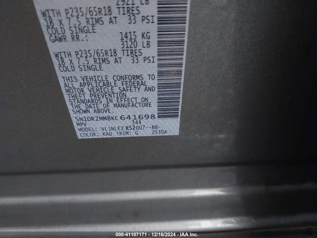 Nissan Pathfinder Sv 2019 5N1DR2MM8KC641698 Image 9