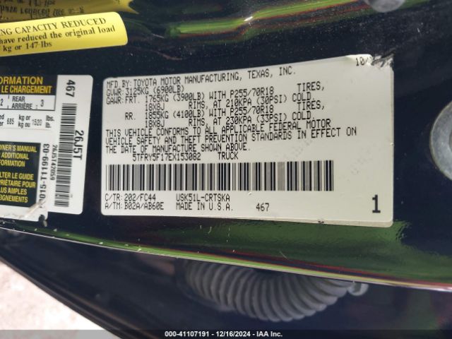 5TFRY5F17EX153082 Toyota Tundra Sr5 5.7l V8