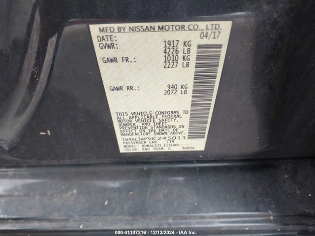 Nissan Altima 2.5 Sv 2017 1N4AL3AP3HC245013 Image 9