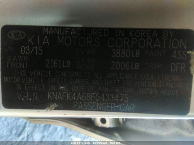 KNAFK4A68F5433475 KIA FORTE LX