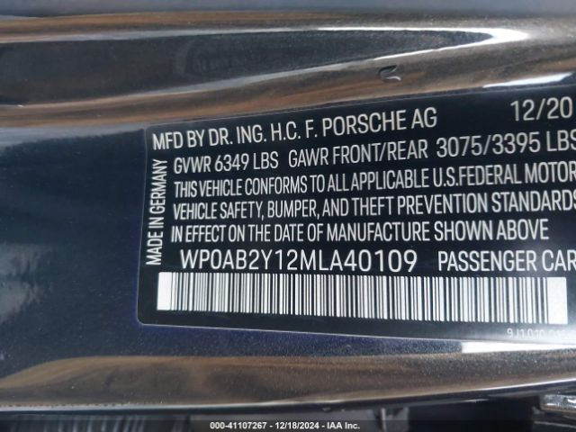 WP0AB2Y12MLA40109 Porsche TAYCAN 4S