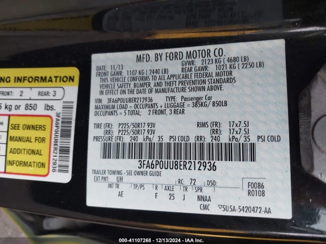 Ford Fusion Hybrid S 2014 3FA6P0UU8ER212936 Image 9