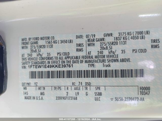 1FTEW1E49KKE39761 Ford F-150 Xlt