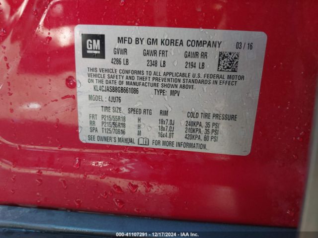 KL4CJASB8GB661086 Buick Encore