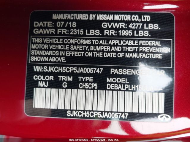 SJKCH5CP5JA005747 Infiniti Qx30 Pure