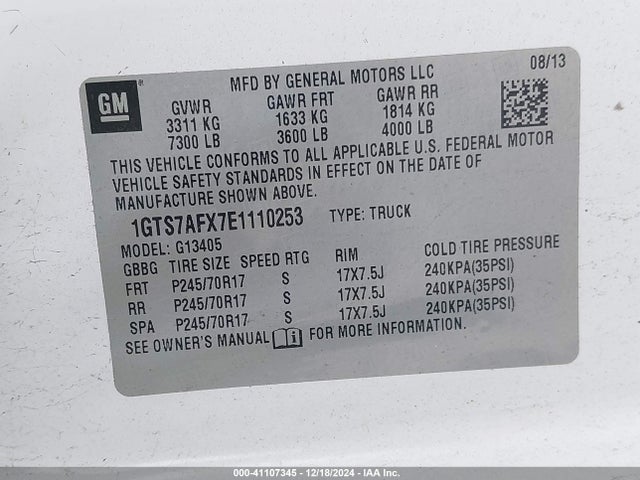 1GTS7AFX7E1110253 GMC Savana 1500 Work Van