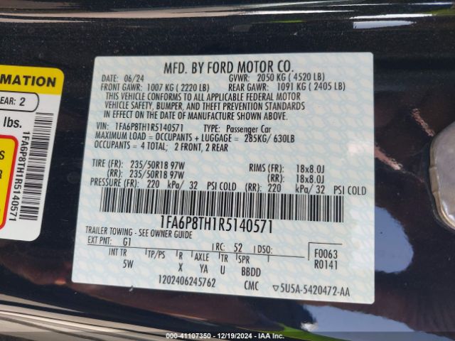 1FA6P8TH1R5140571 Ford Mustang Ecoboost Premium Fastback