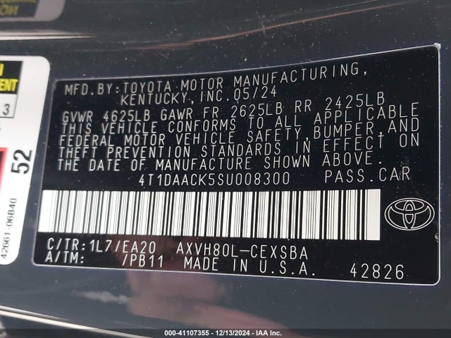 4T1DAACK5SU008300 Toyota CAMRY SE