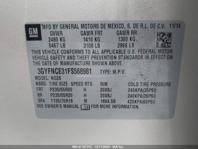 3GYFNCE31FS568981 Cadillac Srx Performance Collection