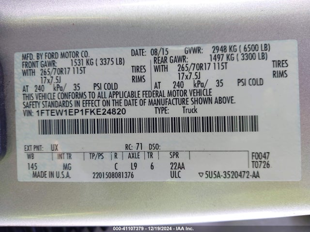 Ford F-150 Xlt 2015 1FTEW1EP1FKE24820 Image 9