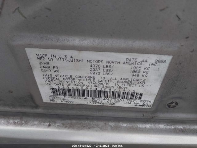 2009 MITSUBISHI GALANT 4A3AB36F49E021975 Photo 8