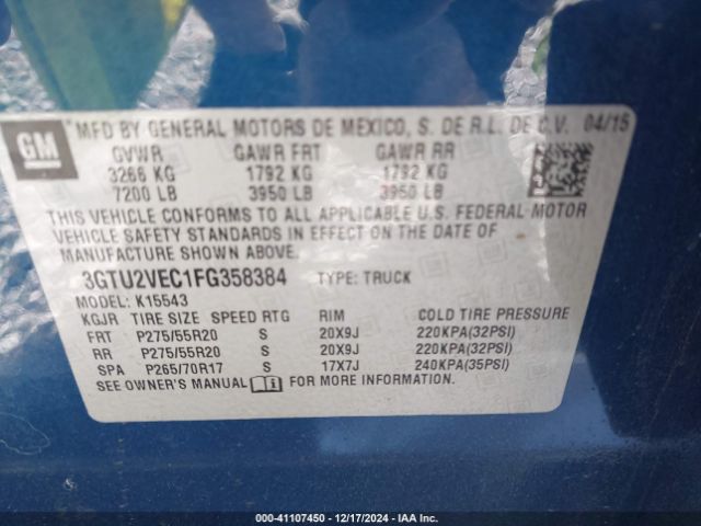 3GTU2VEC1FG358384 GMC Sierra 1500 Slt